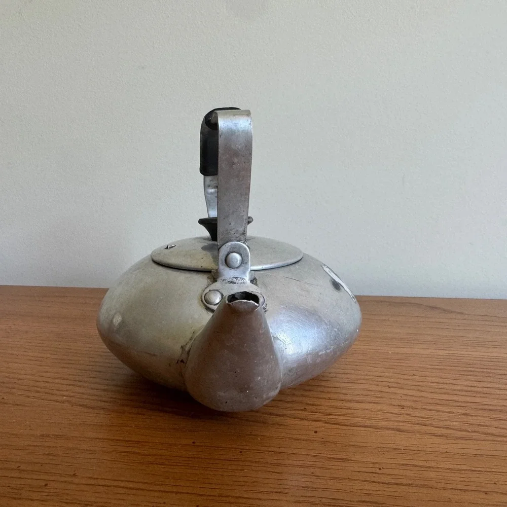 Vintage Aluminum Tea Kettle Cow Graphic Farmhouse‎ Decor Rustic Teapot Small